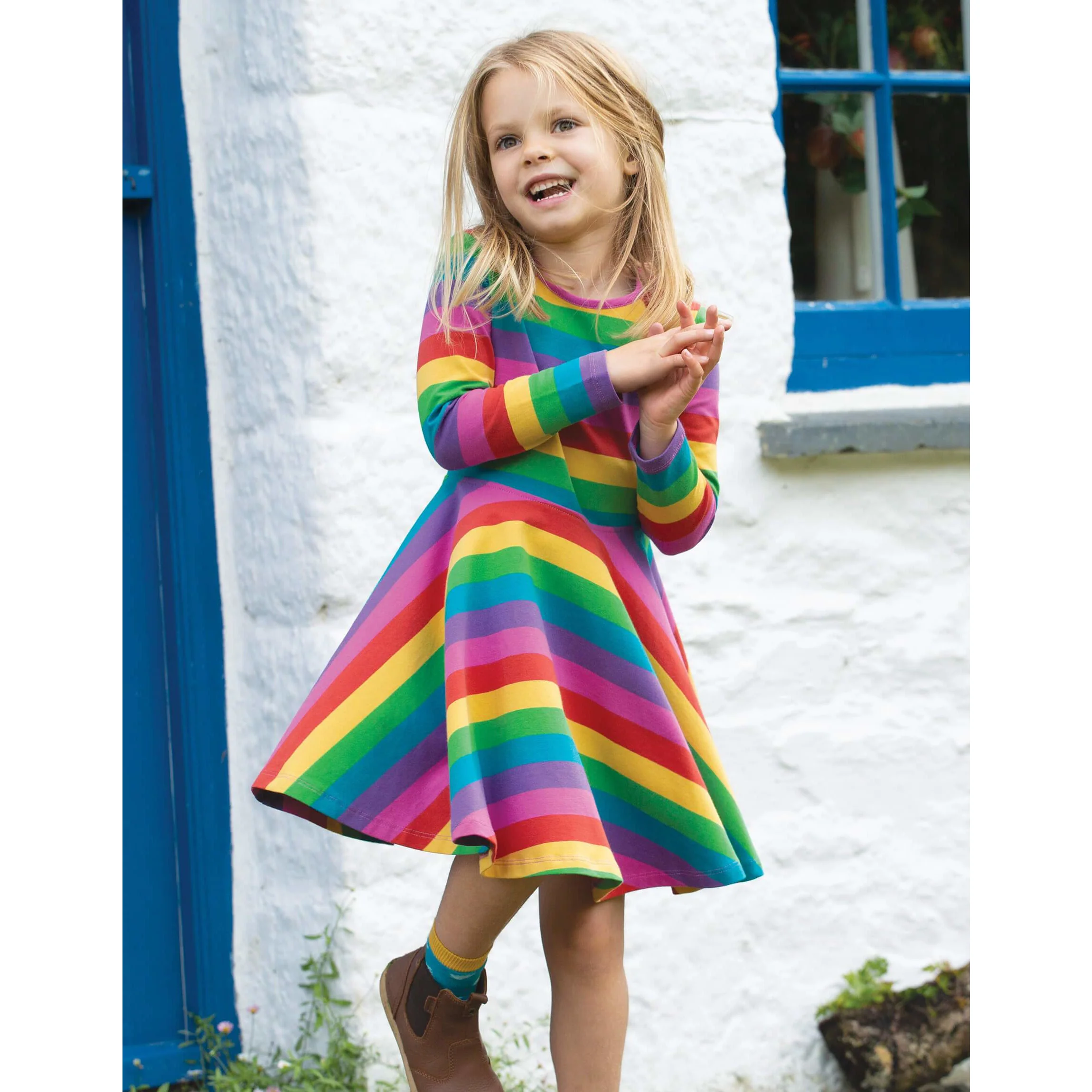Rochie Frugi Sofia Skater Foxglove Rainbow Stripe - imagine 3