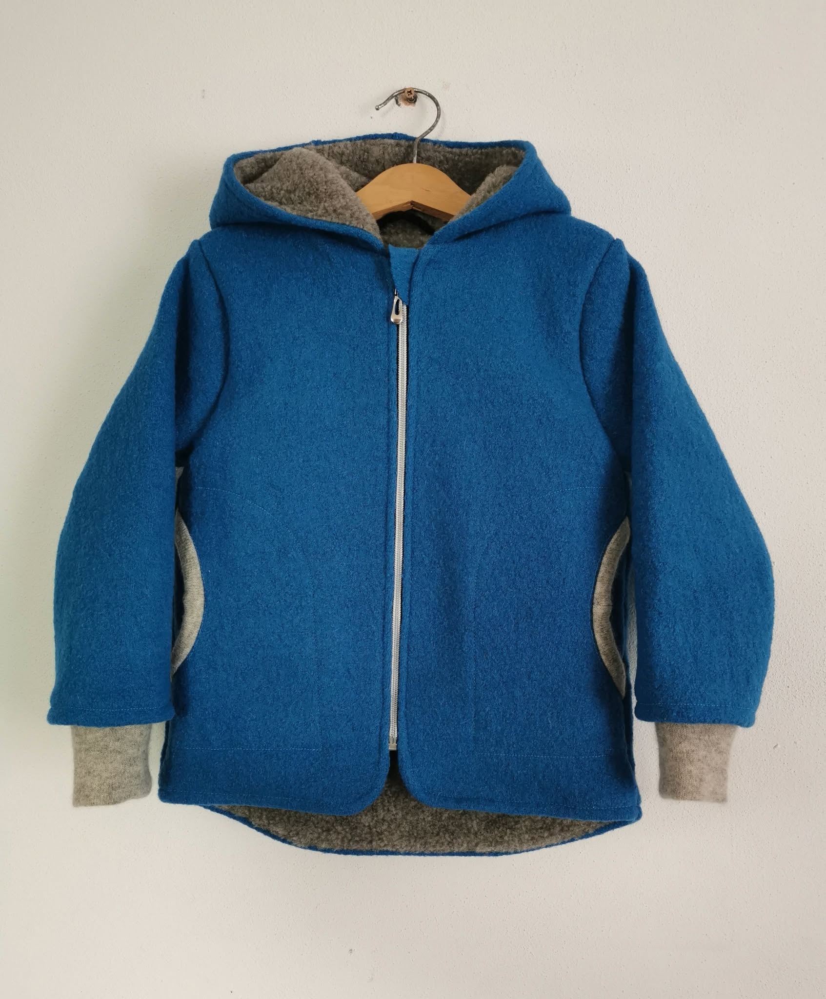 1. turquoise Jachetă din lână fiartă Turquoise, dublată cu plush de merinos - imagine 1