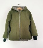 Jachetă din lână fiartă Moss Green, dublată cu plush de merinos