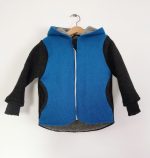 Jachetă din lână fiartă Anthracit & Turquoise, dublată cu plush de merinos